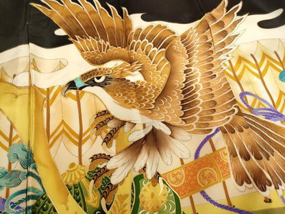 平和屋着物[]お宮参り　男の子　祝着　産着　初着　のしめ　駒刺繍　鷹　武具文　暈し染め　金彩　逸品　AABK9163ja
