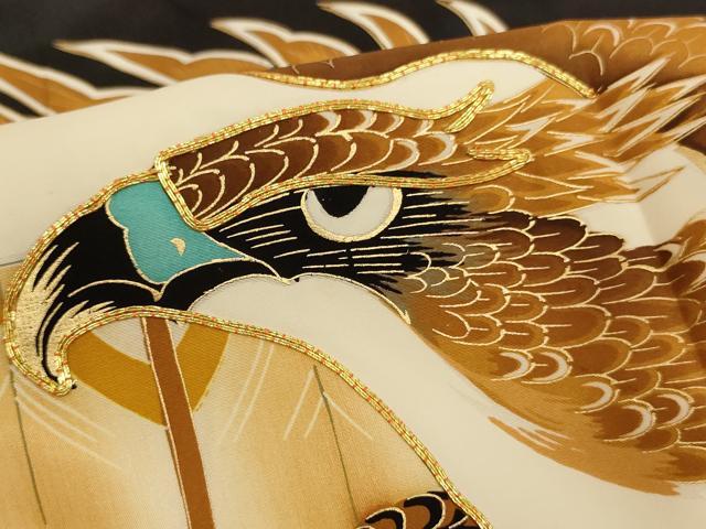 平和屋着物[]お宮参り　男の子　祝着　産着　初着　のしめ　駒刺繍　鷹　武具文　暈し染め　金彩　逸品　AABK9163ja