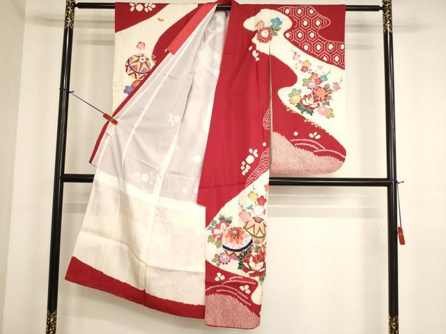 平和屋着物[]七五三　女の子　７歳　祝着　四つ身　絞り　花手毬文　金彩　正絹　逸品　AABK9172ja