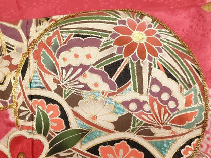 平和屋着物[]七五三　女の子　７歳　祝着　四つ身　絞り　駒刺繍　手毬花蝶文　金銀彩　正絹　逸品　AABK9173ja