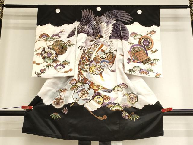 平和屋着物[]お宮参り　男の子　祝着　産着　初着　のしめ　鷹　吉祥雪輪草木文　暈し染め　金彩　AABK9174ja