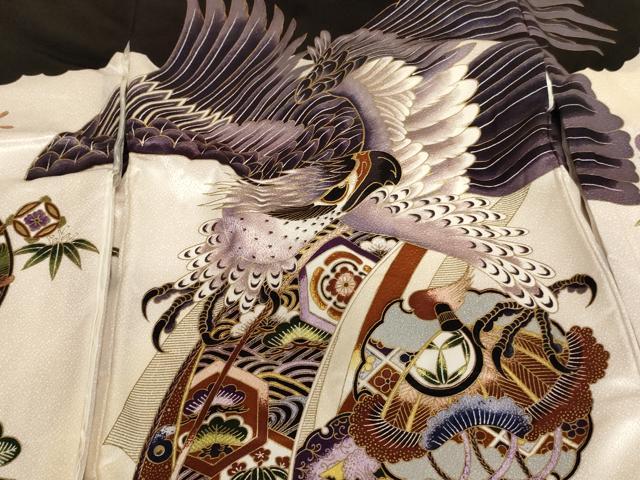 平和屋着物[]お宮参り　男の子　祝着　産着　初着　のしめ　鷹　吉祥雪輪草木文　暈し染め　金彩　AABK9174ja