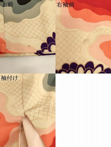平和屋着物[]アンティーク　大正ロマン　七五三　女の子　5歳　祝着　三つ身　霞花文　金銀彩　正絹　逸品　AABK9180ja