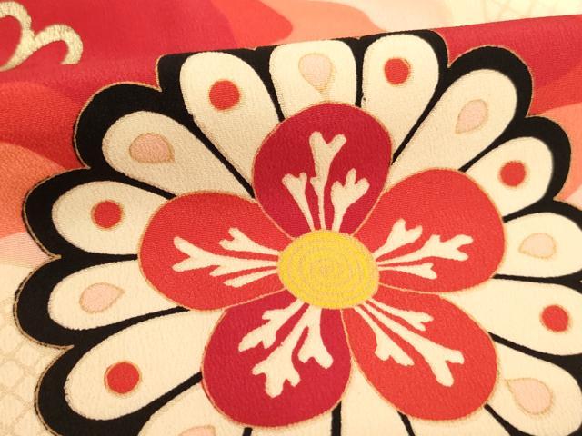平和屋着物[]アンティーク　大正ロマン　七五三　女の子　5歳　祝着　三つ身　霞花文　金銀彩　正絹　逸品　AABK9180ja
