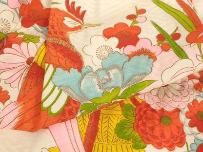 平和屋着物[]七五三　女の子　３歳　祝着　三つ身　長襦袢セット　刺繍　尾長鳥飾花文　金銀糸　金彩　洗える着物　AABK9181ja