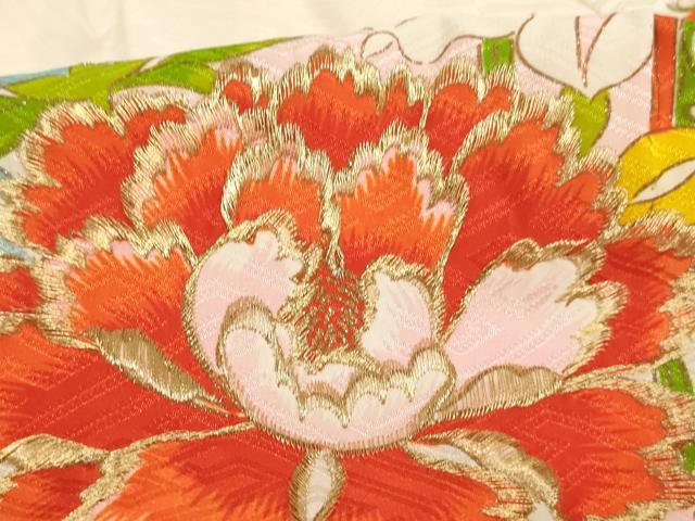平和屋着物[]七五三　女の子　３歳　祝着　三つ身　長襦袢セット　刺繍　尾長鳥飾花文　金銀糸　金彩　洗える着物　AABK9181ja