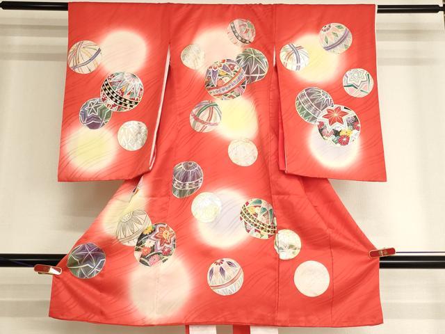 平和屋着物[]お宮参り　女の子　祝着　産着　初着　のしめ　手毬文　暈し染め　金銀彩　逸品　AABK9182ja
