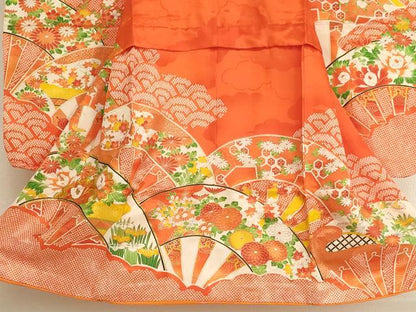 平和屋着物[]七五三　女の子　３歳　祝着　三つ身　駒刺繍　片輪車花文　金彩　AABK9183ja