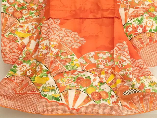 平和屋着物[]七五三　女の子　３歳　祝着　三つ身　駒刺繍　片輪車花文　金彩　AABK9183ja
