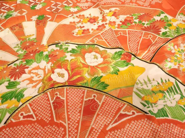 平和屋着物[]七五三　女の子　３歳　祝着　三つ身　駒刺繍　片輪車花文　金彩　AABK9183ja