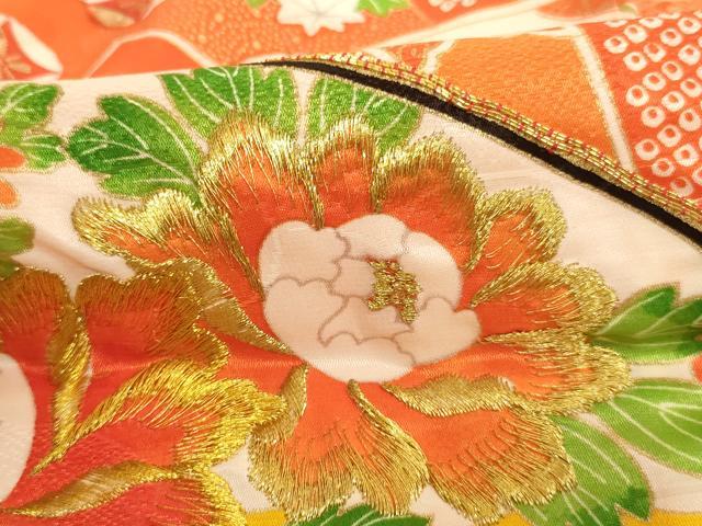平和屋着物[]七五三　女の子　３歳　祝着　三つ身　駒刺繍　片輪車花文　金彩　AABK9183ja