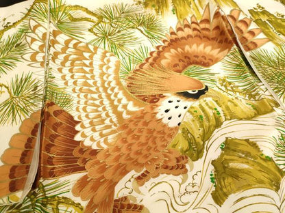 平和屋着物[]お宮参り　男の子　祝着　産着　初着　のしめ　刺繍　鷹　風景松文　金糸　金彩　逸品　AABK9189ja