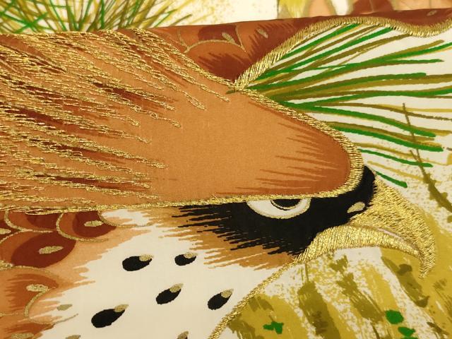 平和屋着物[]お宮参り　男の子　祝着　産着　初着　のしめ　刺繍　鷹　風景松文　金糸　金彩　逸品　AABK9189ja