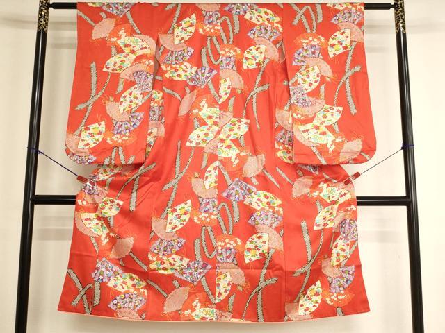 平和屋着物[]七五三　女の子　７歳　祝着　四つ身　扇面花文　金彩　正絹　逸品　AABK9190ja
