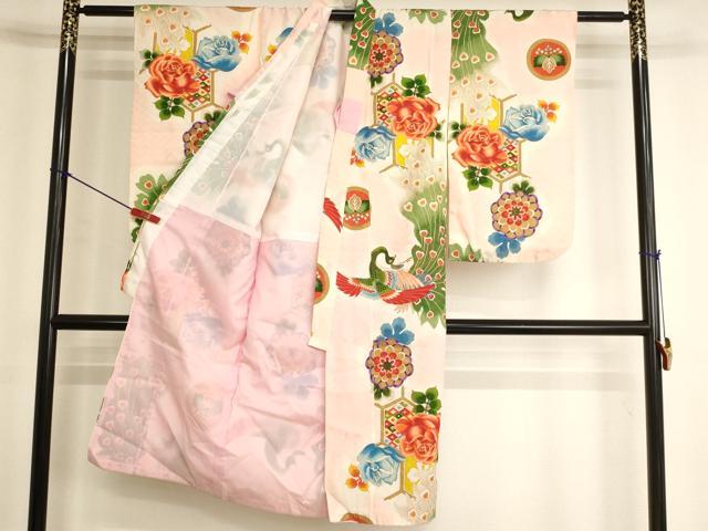 平和屋着物[]七五三　女の子　７歳　祝着　四つ身　孔雀花文　暈し染め　金彩　洗える着物　AABK9191ja