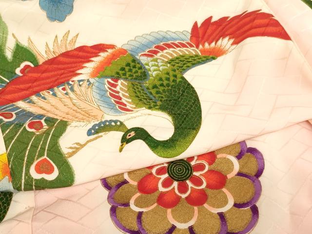平和屋着物[]七五三　女の子　７歳　祝着　四つ身　孔雀花文　暈し染め　金彩　洗える着物　AABK9191ja