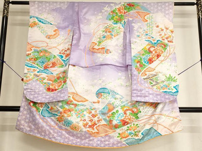 平和屋着物[]七五三　女の子　5歳　祝着　三つ身　駒刺繍　絵巻風景花文　暈し染め　金彩　AABK9194ja