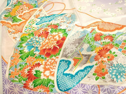 平和屋着物[]七五三　女の子　5歳　祝着　三つ身　駒刺繍　絵巻風景花文　暈し染め　金彩　AABK9194ja
