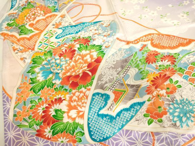 平和屋着物[]七五三　女の子　5歳　祝着　三つ身　駒刺繍　絵巻風景花文　暈し染め　金彩　AABK9194ja