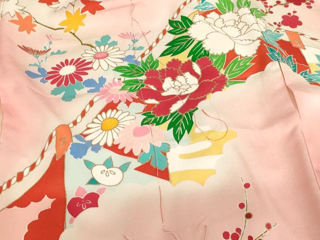 平和屋着物[]お宮参り　女の子　祝着　産着　初着　のしめ　刺繍　幔幕花文　暈し染め　金糸　金彩　正絹　逸品　AABK9196ja