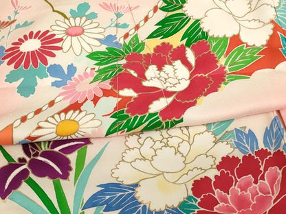 平和屋着物[]お宮参り　女の子　祝着　産着　初着　のしめ　刺繍　幔幕花文　暈し染め　金糸　金彩　正絹　逸品　AABK9196ja