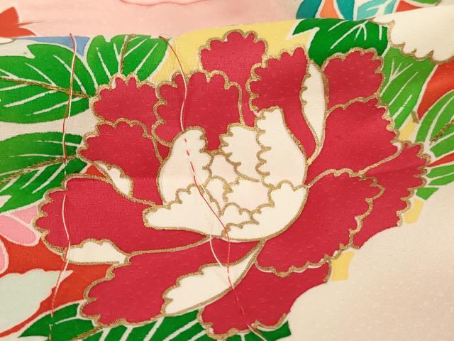 平和屋着物[]お宮参り　女の子　祝着　産着　初着　のしめ　刺繍　幔幕花文　暈し染め　金糸　金彩　正絹　逸品　AABK9196ja