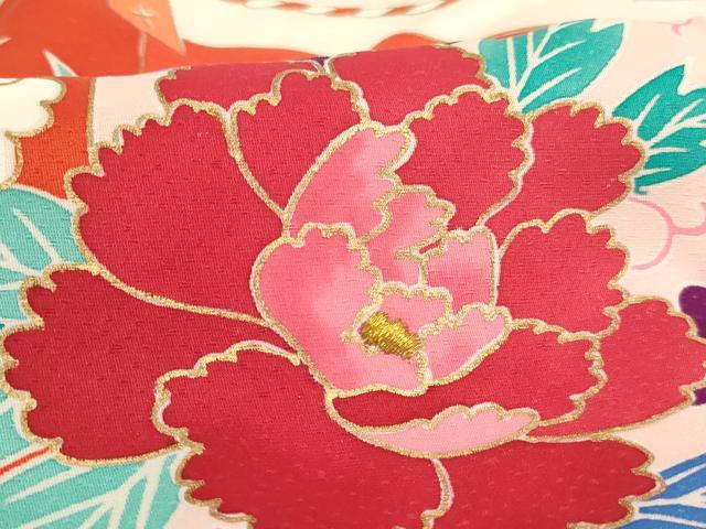 平和屋着物[]お宮参り　女の子　祝着　産着　初着　のしめ　刺繍　幔幕花文　暈し染め　金糸　金彩　正絹　逸品　AABK9196ja