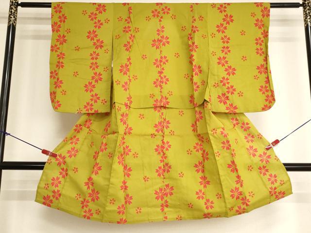 平和屋着物＊夏物　浴衣　子供　女の子　注染　舞桜文　綿　逸品　未使用　AABK9198ja