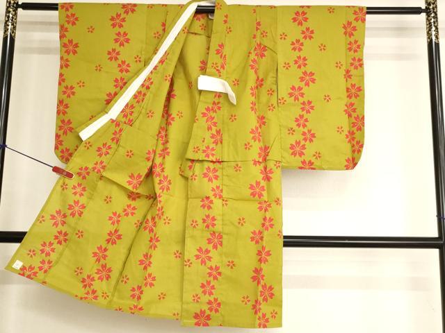 平和屋着物＊夏物　浴衣　子供　女の子　注染　舞桜文　綿　逸品　未使用　AABK9198ja