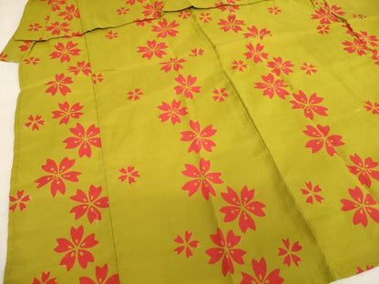 平和屋着物＊夏物　浴衣　子供　女の子　注染　舞桜文　綿　逸品　未使用　AABK9198ja