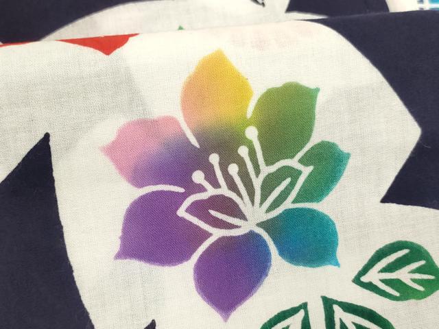 平和屋着物＊夏物　浴衣　子供　女の子　注染　舞花文　綿　逸品　未使用　AABK9199ja