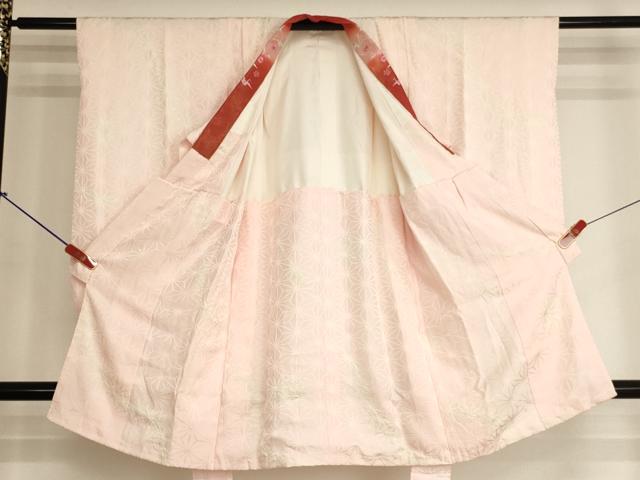 平和屋着物[]子供　女の子　長襦袢　袷　絞り　麻の葉地紋　薄桜色　半衿刺繍　正絹　逸品　AABK9207ja