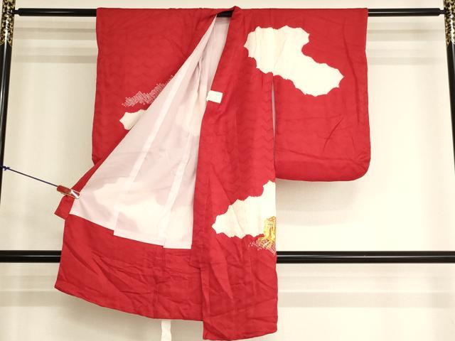 平和屋着物[]七五三　女の子　３歳　祝着　一つ身　長襦袢(袷)セット　絞り　駒刺繍　御所車文　逸品　AABK9208ja