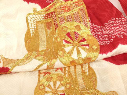 平和屋着物[]七五三　女の子　３歳　祝着　一つ身　長襦袢(袷)セット　絞り　駒刺繍　御所車文　逸品　AABK9208ja