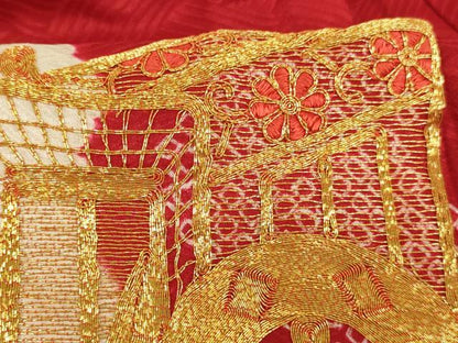 平和屋着物[]七五三　女の子　３歳　祝着　一つ身　長襦袢(袷)セット　絞り　駒刺繍　御所車文　逸品　AABK9208ja