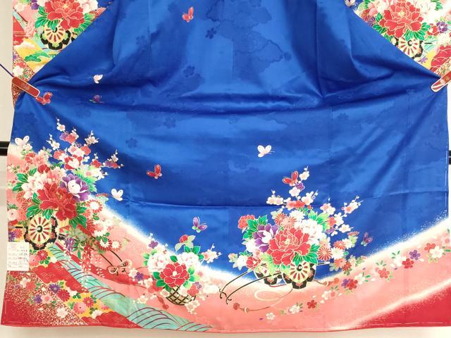 平和屋着物[]七五三　女の子　７歳　祝着　四つ身　長襦袢(単衣)セット　花車文　金彩　逸品　未使用　AABK9209ja