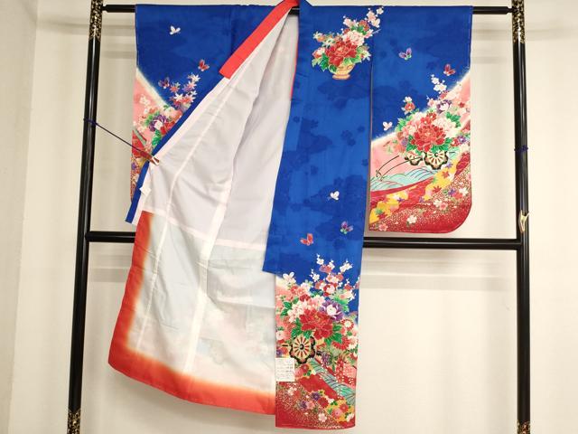 平和屋着物[]七五三　女の子　７歳　祝着　四つ身　長襦袢(単衣)セット　花車文　金彩　逸品　未使用　AABK9209ja