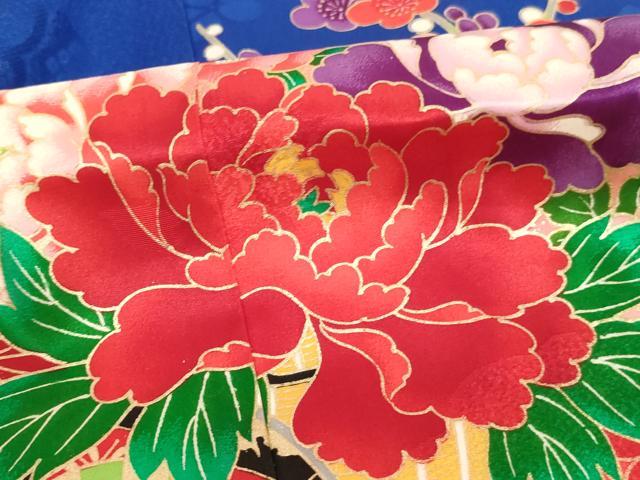 平和屋着物[]七五三　女の子　７歳　祝着　四つ身　長襦袢(単衣)セット　花車文　金彩　逸品　未使用　AABK9209ja