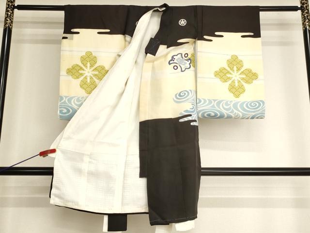 平和屋着物[]お宮参り　男の子　祝着　産着　初着　のしめ　駒刺繍　鷹　宝づくし文　金彩　逸品　AABK9211ja