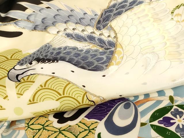 平和屋着物[]お宮参り　男の子　祝着　産着　初着　のしめ　駒刺繍　鷹　宝づくし文　金彩　逸品　AABK9211ja