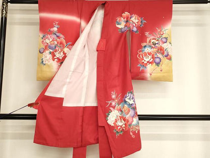 平和屋着物[]お宮参り　女の子　祝着　産着　初着　のしめ　鴛鴦花鼓文　暈し染め　金銀彩　正絹　逸品　AABK9212ja