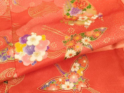 平和屋着物[]七五三 女の子 ３歳 祝着 三つ身 長襦袢(無双仕立て・半衿刺繍)・被布セット 飛鶴花丸文 暈し染め 金彩 逸品 AABK9213ja