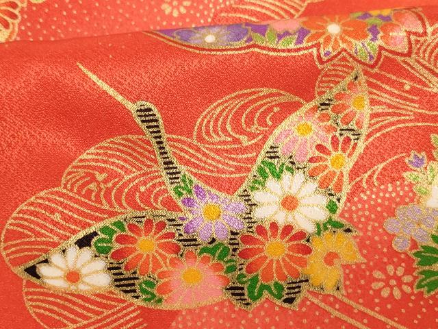 平和屋着物[]七五三 女の子 ３歳 祝着 三つ身 長襦袢(無双仕立て・半衿刺繍)・被布セット 飛鶴花丸文 暈し染め 金彩 逸品 AABK9213ja