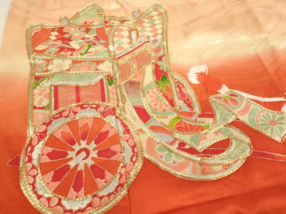 平和屋着物[]七五三　女の子　３歳　祝着　三つ身　駒刺繍　御所車文　暈し染め　金彩　正絹　逸品　AABK9215ja