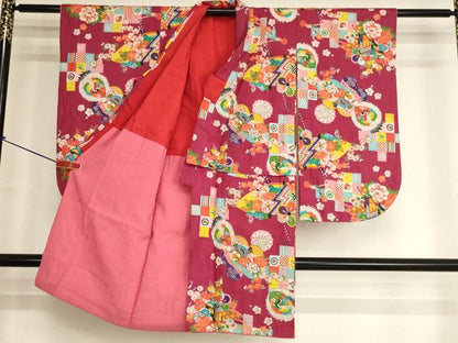 平和屋着物[]アンティーク 大正ロマン 七五三 女の子 ３歳 祝着 三つ身 吉祥鶴丸花文 正絹 逸品 AABK9217ja
