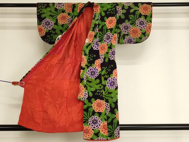 平和屋着物[]アンティーク　大正ロマン　七五三　女の子　３歳　祝着　一つ身　草花文　正絹　逸品　AABK9219ja