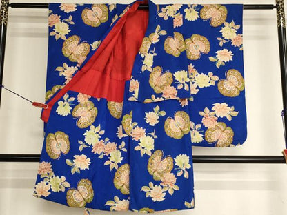 平和屋着物[]アンティーク　大正ロマン　七五三　女の子　３歳　祝着　三つ身　花蝶文　牡丹　正絹　逸品　AABK9220ja
