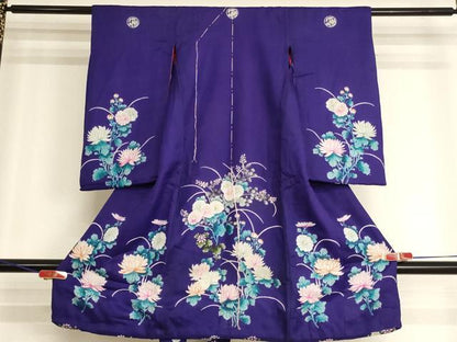 平和屋着物[]アンティーク　大正ロマン　お宮参り　女の子　祝着　産着　初着　のしめ　刺繍　草花文　正絹　逸品　AABK9221ja