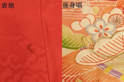 平和屋着物[]アンティーク　大正ロマン　七五三　女の子　３歳　祝着　三つ身　駒刺繍　風景草花文　正絹　逸品　AABK9222ja