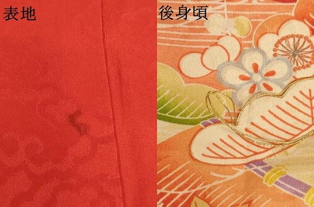 平和屋着物[]アンティーク　大正ロマン　七五三　女の子　３歳　祝着　三つ身　駒刺繍　風景草花文　正絹　逸品　AABK9222ja